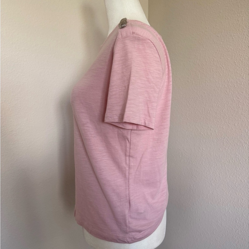 Express Light Pink Button-Shoulder Tee - Picture 2 of 6